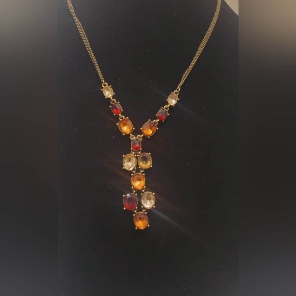 Large Multi Color Dangle Rhinestone Necklace. Multicolored Amber Drop Necklace🌴 - Picture 2 of 8